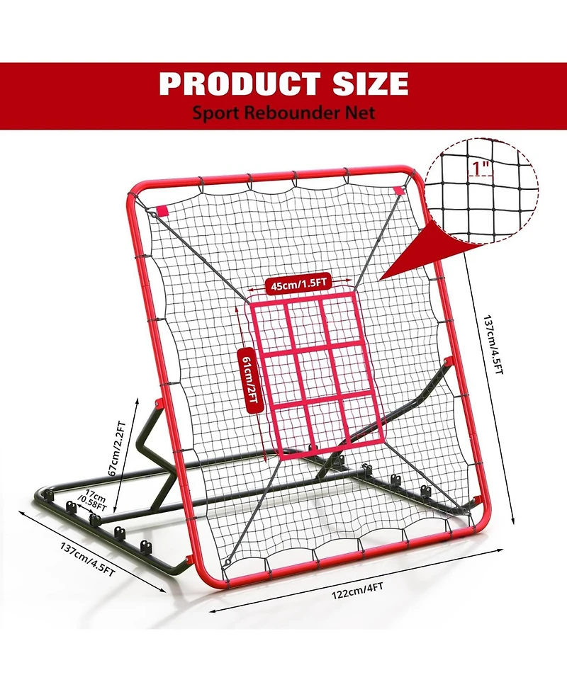 Xo 4x4.5 Ft Baseball Rebounder Net, Steel Frame Pitchback Net for Baseball Softball Training, Portable Practice Net