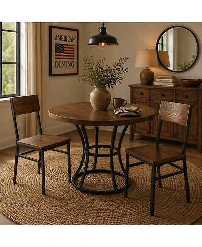 Streamdale Furniture Set of 2 Commercial Grade Farmhouse Dining Chairs with Oak Seat and Metal Frame