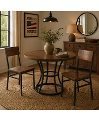 Streamdale Furniture Set of 2 Commercial Grade Farmhouse Dining Chairs with Oak Seat and Metal Frame