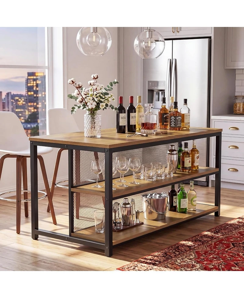 Tribesigns 63 Inch Bar Table, Industrial Home Bar Unit with Storage Shelves and Seating, Wine Cabinet for Kitchen, Dining Room, Living Room, Bistro