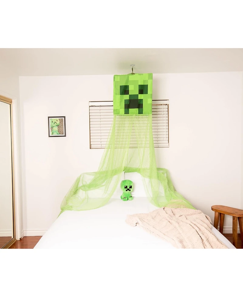 Ukonic Minecraft Creeper Kids Bed Canopy, Hanging Curtain Netting