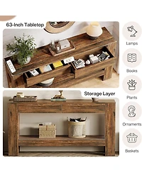 Tribesigns 63" Console Table with 2 Drawers, Long Sofa Table Behind Couch for Living Room, Hallway, Foyer