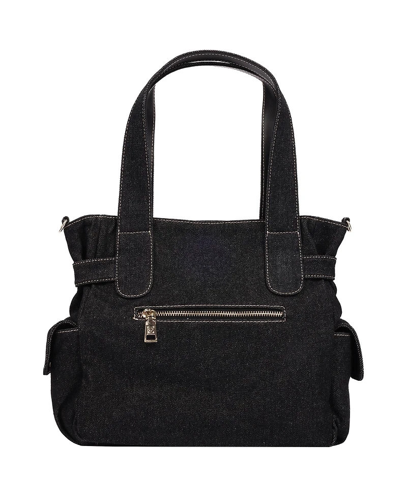 True Religion Women's Multi Pocket Denim Cinch Tote