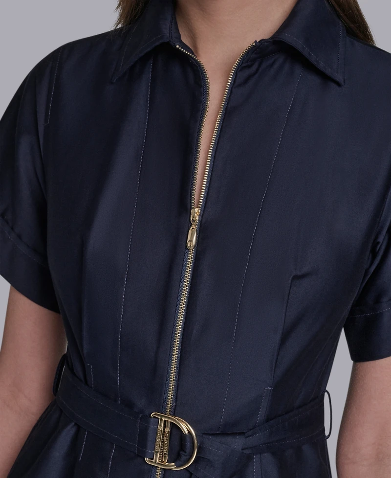 Halston Women's Collared Zip-Front Midi Shirt Dress