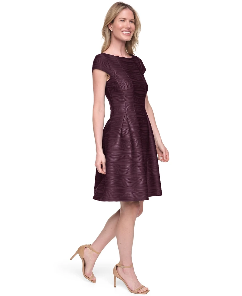 Jessica Howard Women's Boat-Neck Cap-Sleeve Release Pleat Fit & Flare Dress
