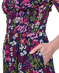Jessica Howard Women's Mock Neck & Smocked Waist Maxi Dress