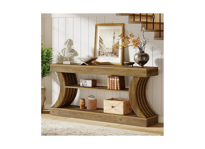 Tribesigns 70.9" Rectangle Wood Console Table with 3 Storage Shelves