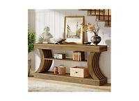 Tribesigns 70.9" Rectangle Wood Console Table with 3 Storage Shelves