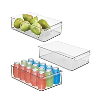 iDesign Large Stackable Fridge Bin with Handle, Set of 3, Clear, Made in Usa