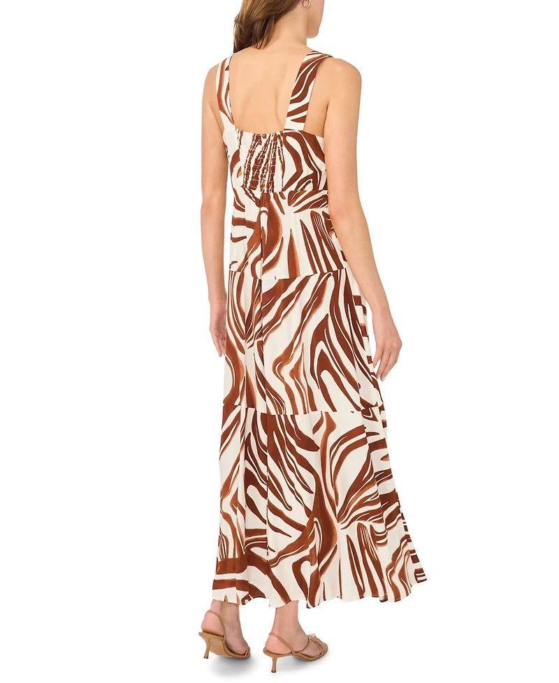 Msk Women's Abstract Print Tiered Maxi Dress
