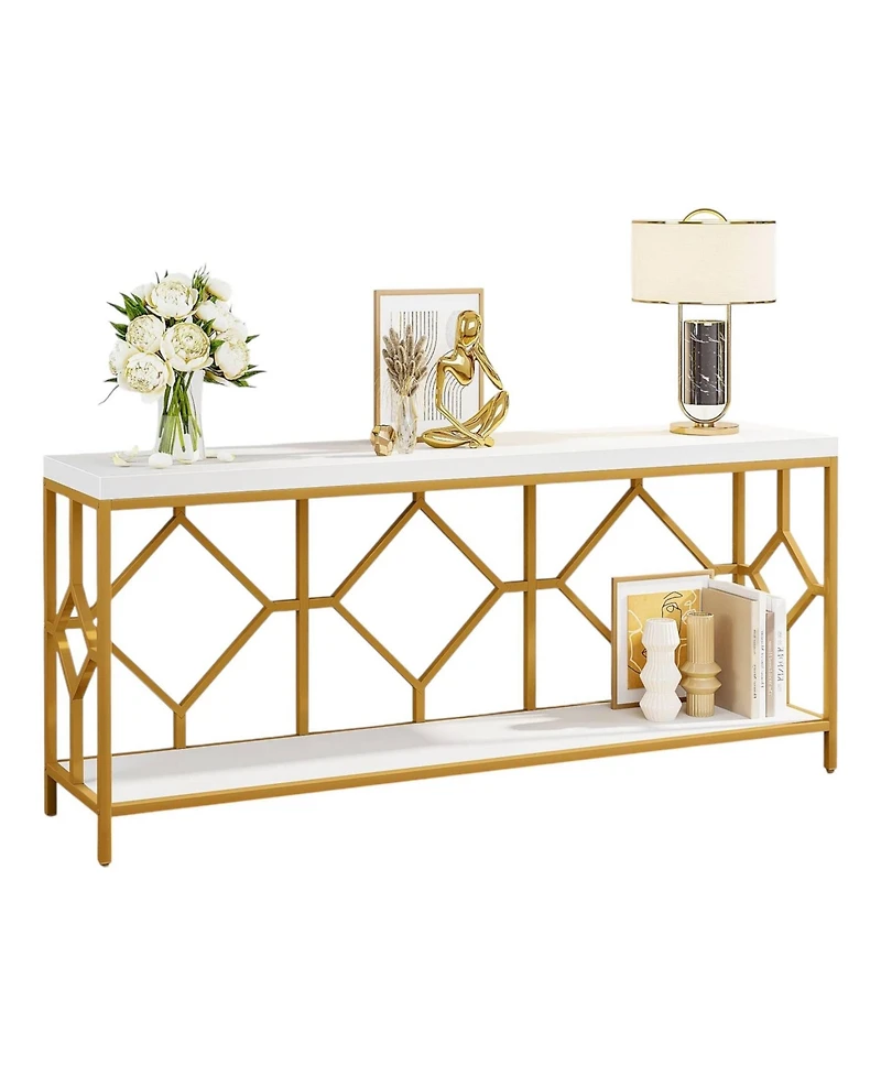 Slickblue 2-Tier Sofa Table with Open Storage Shelf, Extra Long Console Table