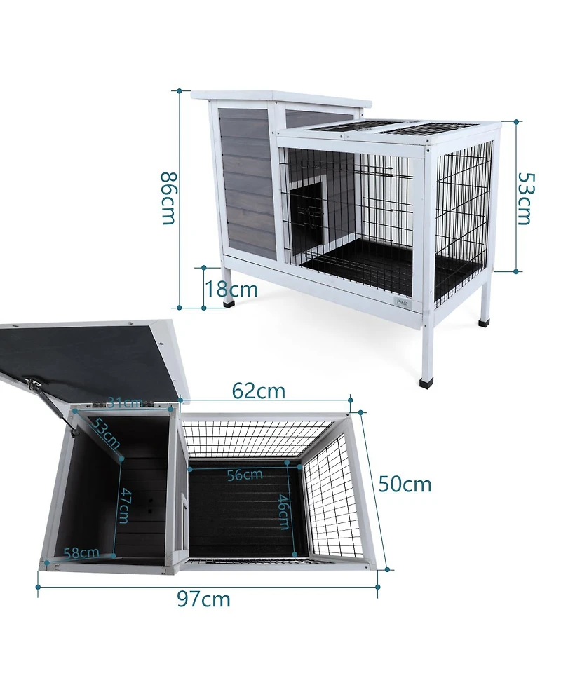 Streamdale Furniture Two-Tier Wooden Rabbit Cage with Runway and Leak-Proof Tray