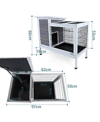 Streamdale Furniture Two-Tier Wooden Rabbit Cage with Runway and Leak-Proof Tray