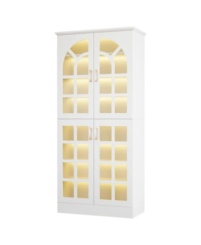 Slickblue Led-Illuminated Bookcase Cabinet with Doors for Stylish Home Storage