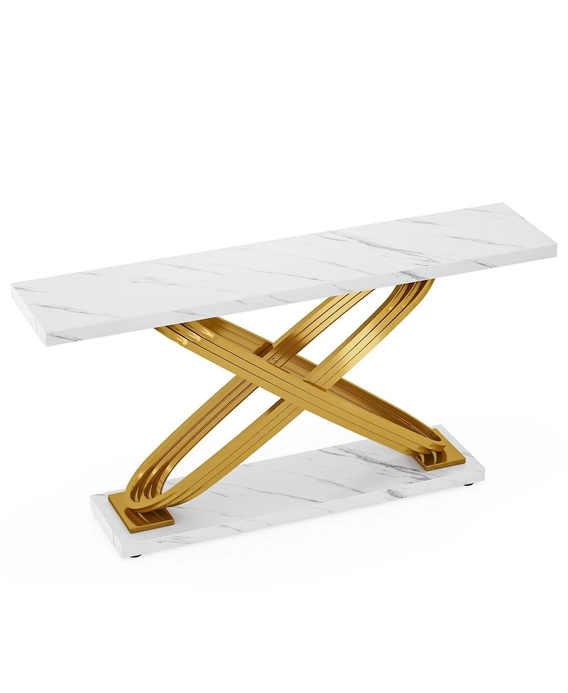Slickblue Entryway Console Table with Faux Marble Top, Modern Sofa Side Table Design