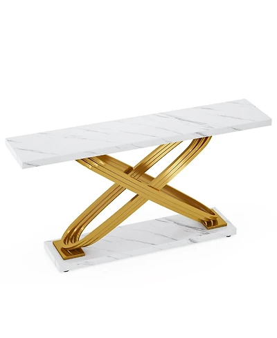 Slickblue Entryway Console Table with Faux Marble Top, Modern Sofa Side Table Design