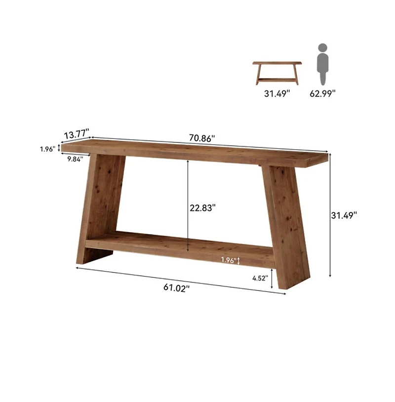 Slickblue 2-Tier Solid Wood Sofa Console Table for Behind Couch