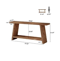 Slickblue 2-Tier Solid Wood Sofa Console Table for Behind Couch