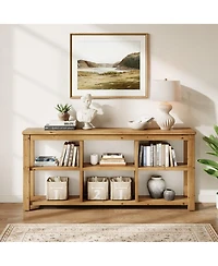 Slickblue Solid Wood 3-Tier Sofa Table with 6 Storage Cubes for Living Room