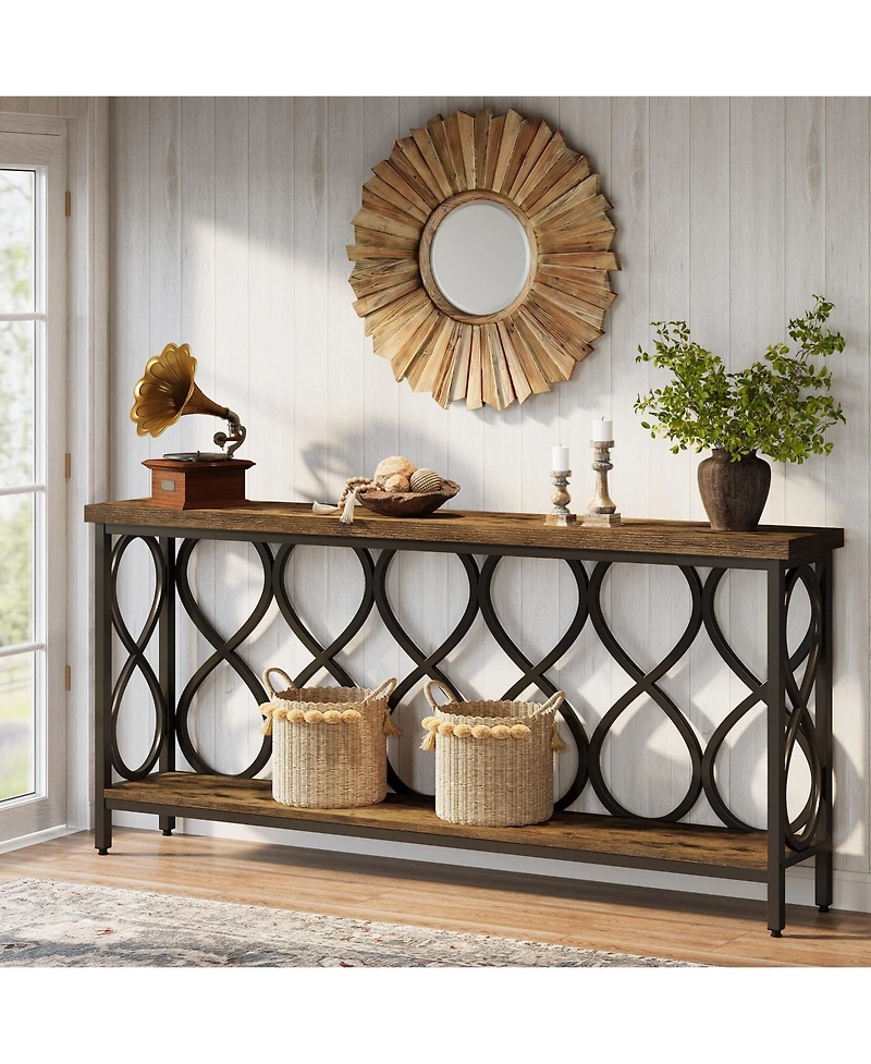Slickblue Modern Industrial Console Table with 2-Tier Shelves for Living Room and Entryway