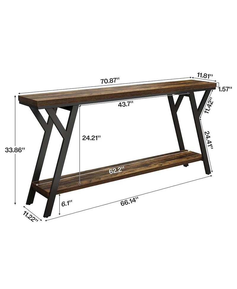 Slickblue Industrial Sofa Console Table with 2-Tier Storage Shelf for Entryway
