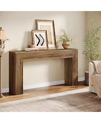 Slickblue Fluted Entryway Console Table with Rustic Wood Finish for Living Room