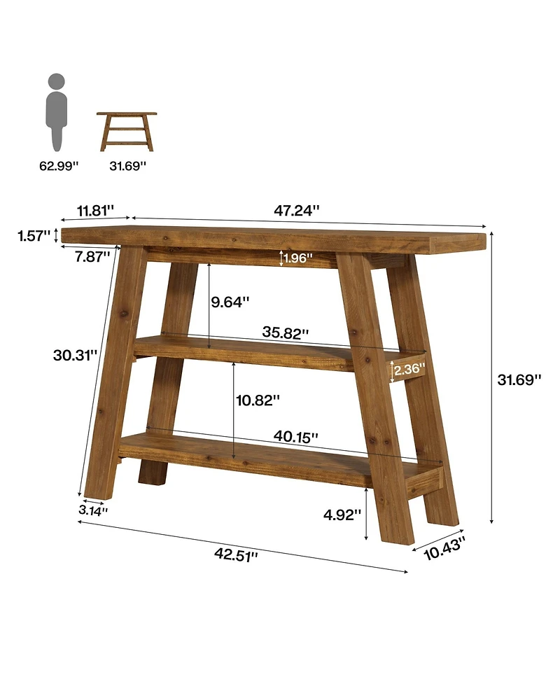 Slickblue Farmhouse Solid Wood Console Table with 3-Tier Storage Shelves