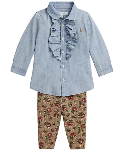 Polo Ralph Lauren Baby Girls' Long-Sleeve Top and Pants, 2-Piece Set