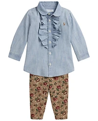 Polo Ralph Lauren Baby Girls' Long-Sleeve Top and Pants, 2-Piece Set
