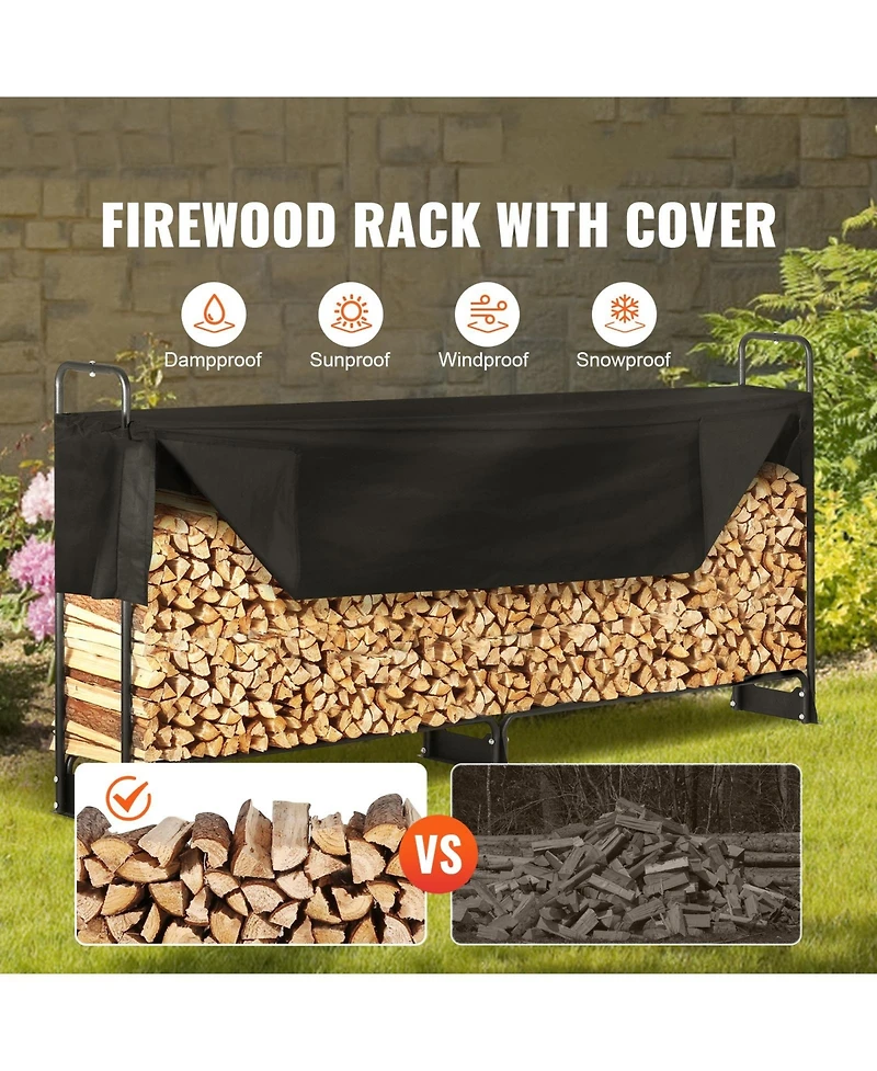 Cozito Firewood Rack with Water-Resistant Cover, 101 x 14 x 46 inches Outdoor Holder, 1/2 Cord