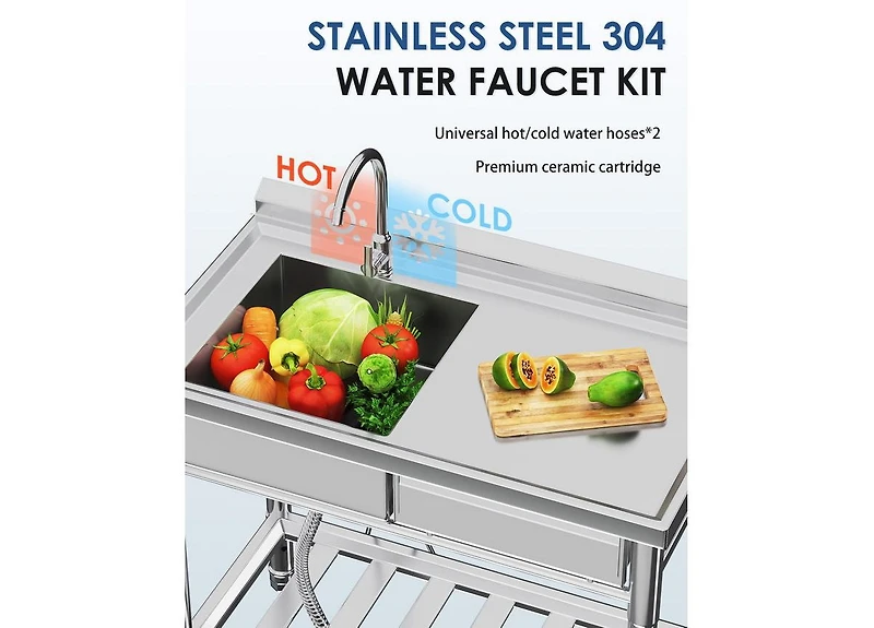 Aecojoy Stainless Steel Utility Sink, Free Standing Single Bowl Commercial Kitchen Sinks with Faucet