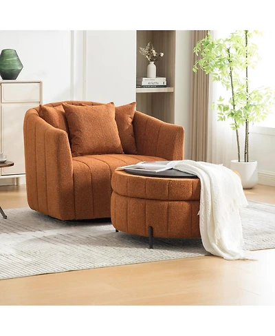 Streamdale Furniture Swivel Barrel Chair and Half with Storage Ottoman Set