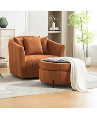 Streamdale Furniture Swivel Barrel Chair and Half with Storage Ottoman Set