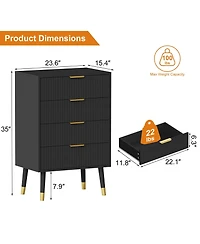 homfan Fluted 4-Drawer Dresser with Metal Handles, Tall Nightstand Cabinet for Bedroom, Living Room, Hallway, Entryway