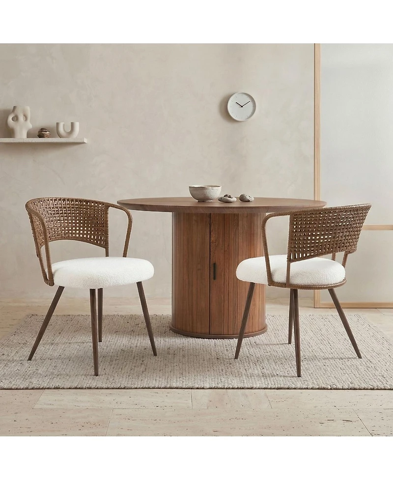 Streamdale Furniture 2 Piece Wicker Dining Chair Set with Cushioned Cane Back and Metal Legs