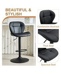 Rainsken Modern Bar Stools Set of 2, Faux Pu Leather Upholstered, Adjustable Swivel Barstools, for Kitchen Island,