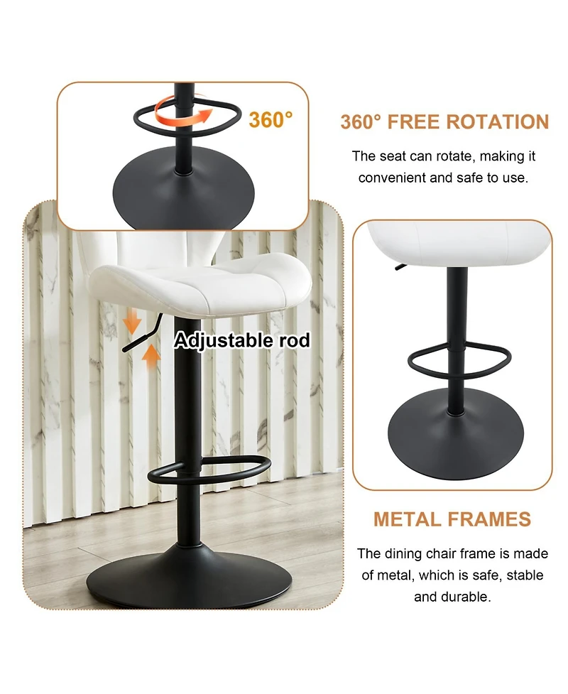 Rainsken Modern Bar Stools Set of 2, Faux Pu Leather Upholstered, Adjustable Swivel Barstools, for Kitchen Island, Bar