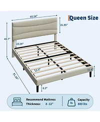 homfan Upholstered Platform Bed Frame with Curved Headboard, Wood Slat Support, Underbed Storage