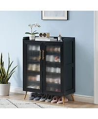 homfan Modern 5-Tier Shoe Cabinet with Glass Double Doors Adjustable Shelves, Sturdy Support Legs, Entryway Storage Organizer for Hallway, Living Room