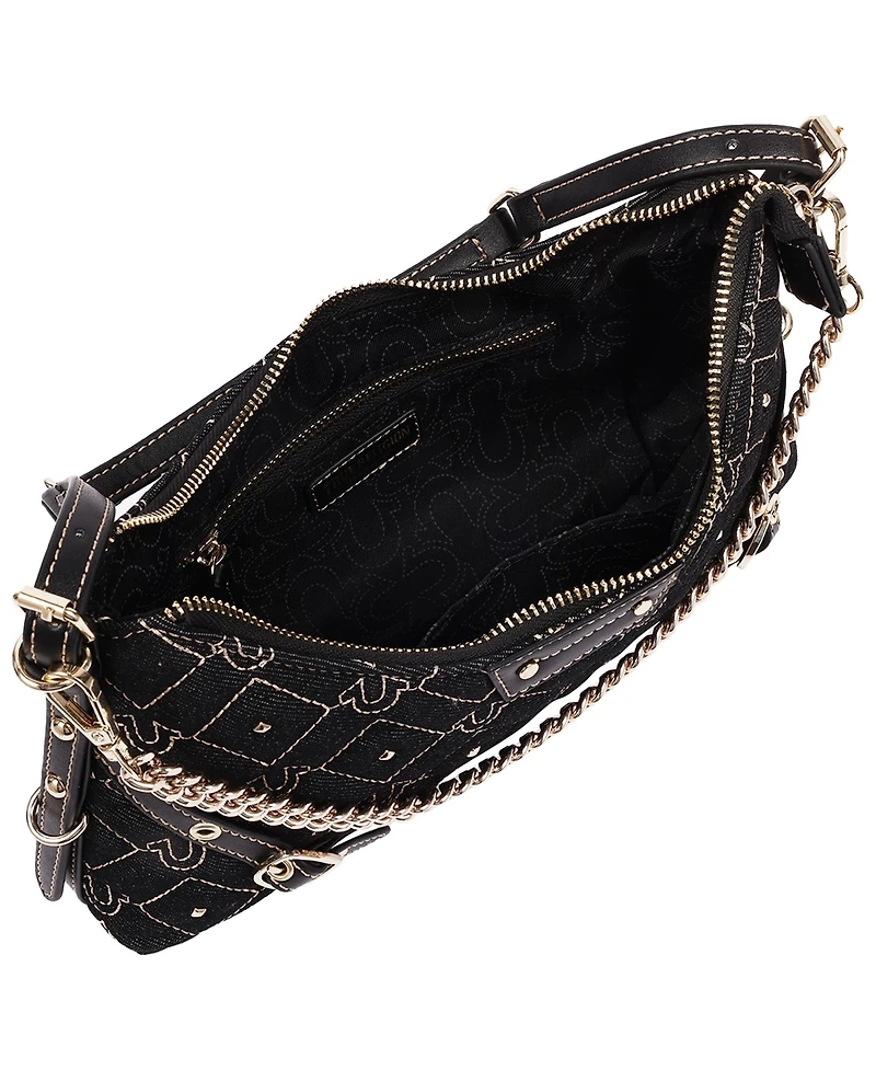 True Religion Studded Denim Chain Shoulder Bag