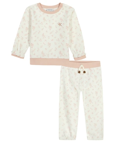 Calvin Klein Baby Girls' Printed Sweatshirt and Jogger Pants, 2-Piece Set