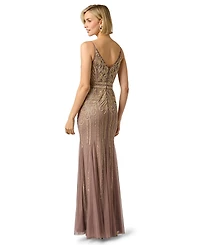 Adrianna Papell Women's Sleeveless V-Neck Beaded Ball Gown