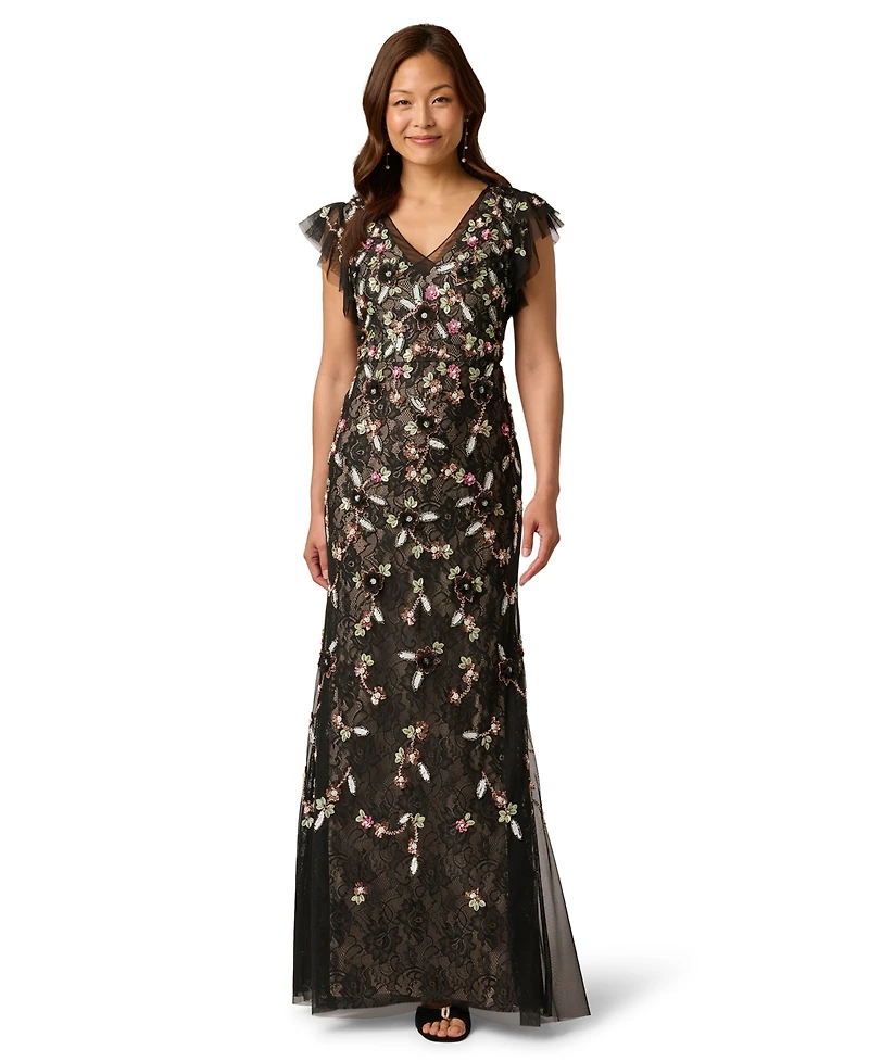 Adrianna Papell Women's Beaded V-Neck Ball Gown
