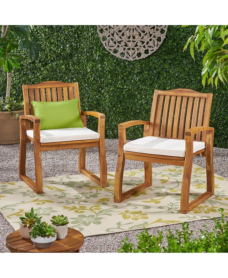 Clihome 2-Pack Acacia Wood Outdoor Dining Chairs Patio Armchairs