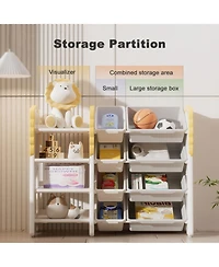 Rainsken 4-Tier Kids Bookshelf and Toy Organizer with 8 Removable Storage Bins, for Study Room, Bedroom, Playroom, Classroom and Nursery
