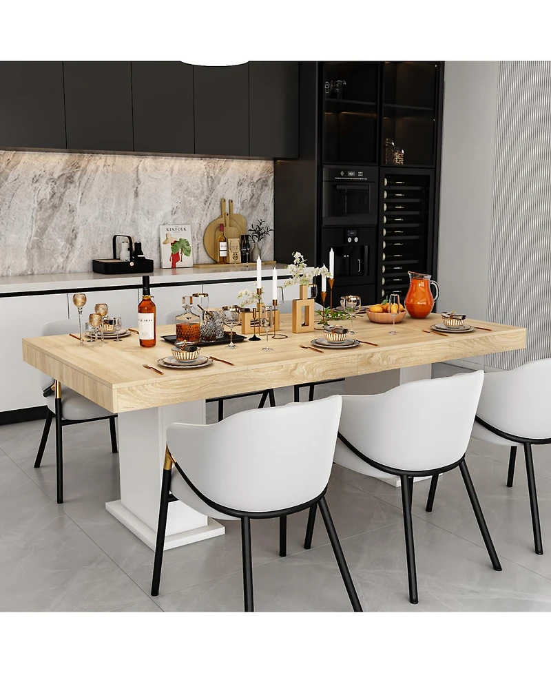 Homsee Wooden Top and White Base Table - 78.7x39.4 Inch Large Dining Table | Modern Extendable Table | Living Room Furniture
