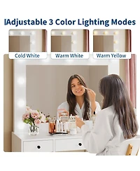 gaomon Vanity Desk With Mirror and Lights, 3-Color Lights Adjustable Brightness Make Up Dressing Table With 2 Drawers,Makeup Desk