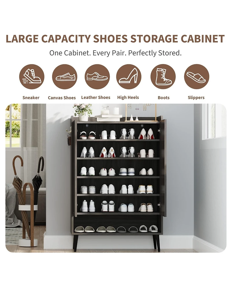 Gaomon 6 Tier Shoe Storage Cabinet, Freestanding Shoe Rack Cabinet Organizer for Entryway, Hallway, Living Room