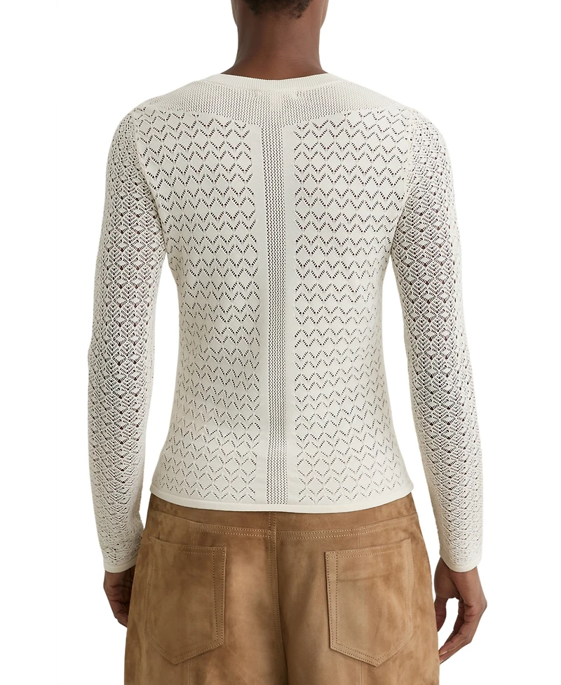 Reiss Women's Pointelle-Knit Long-Sleeve Top