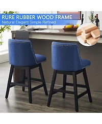 Rainsken Swivel Bar Stools Set of 2, linen fabric, Wood Fram, with Ergonomic Design, for Kitchen Island, Home Bar, Dining Room